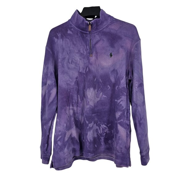 Polo Ralph Lauren Quarter Zip Pullover XL Purple Garment Wash Pony Mock Neck - Picture 1 of 11